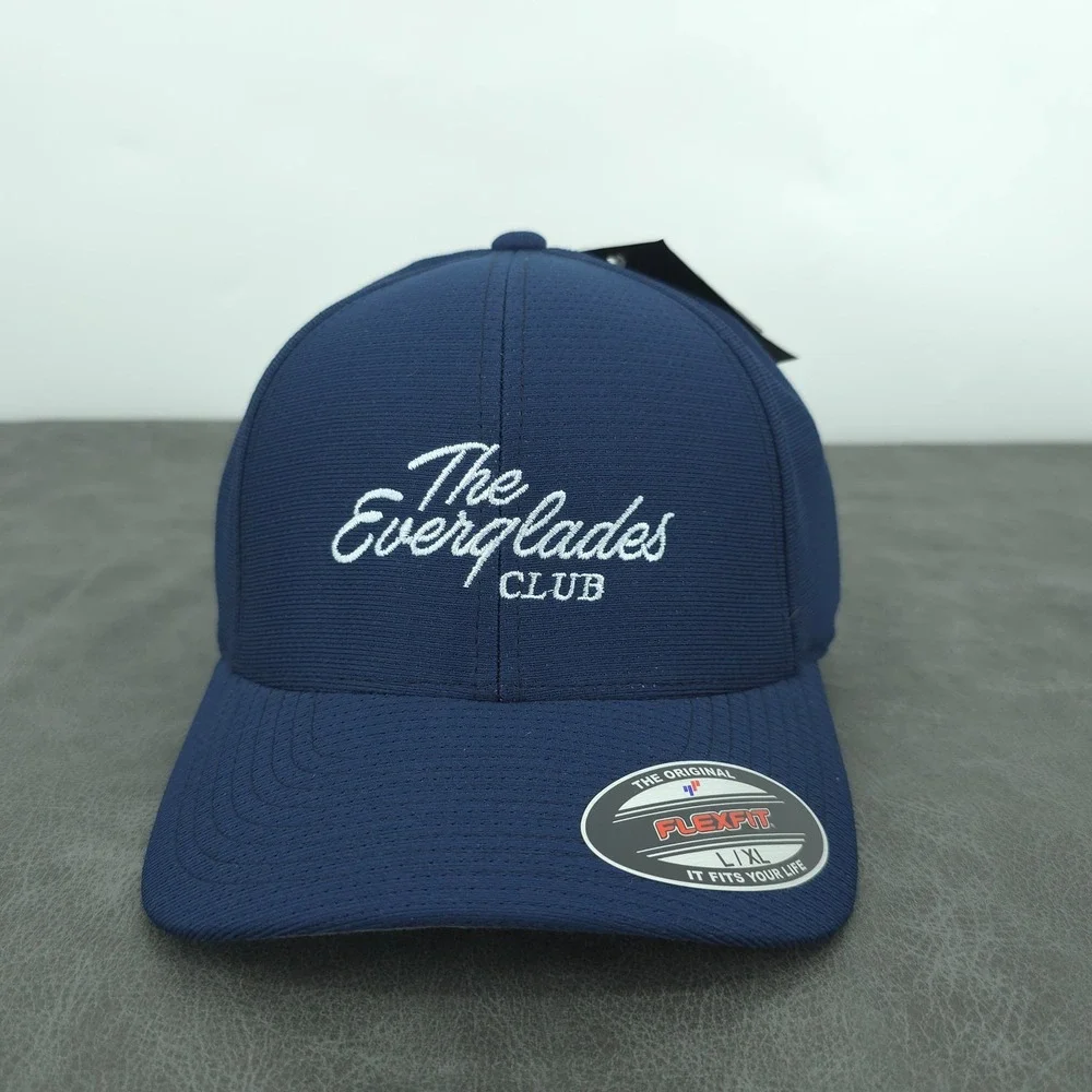 The Everglades Club Golf Hat L/XL Navy Stretch Fit Embroidered‎ Performance